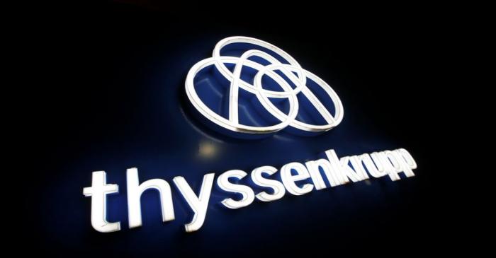 Thyssenkrupp's logo is seen outside elevator test tower in Rottweil