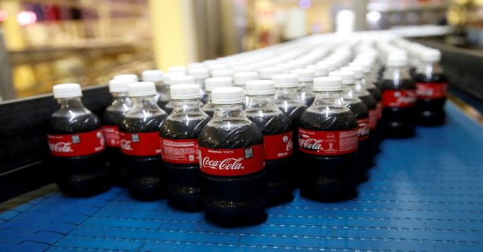 FILE PHOTO: Coca Cola plastic bottles or seen on the production line of the Coca Cola factory