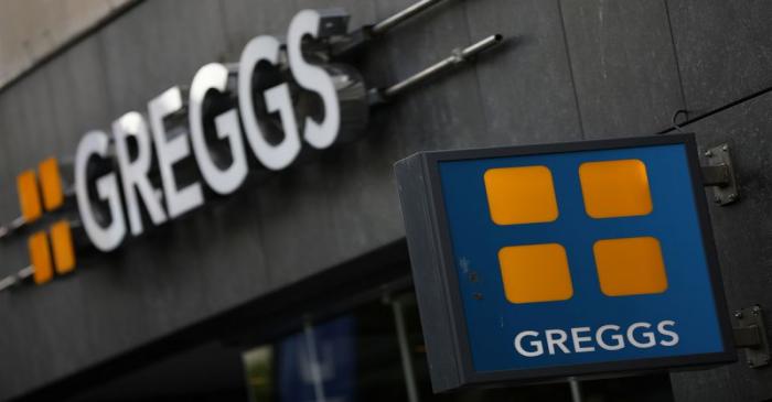 Signage and logo are pictured outside a branch of Greggs in Liverpool