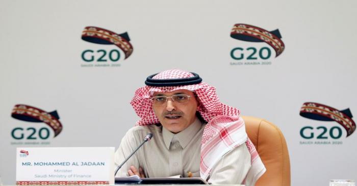 FILE PHOTO: Saudi Minister of Finance Mohammed al-Jadaan speaks during a media conference with