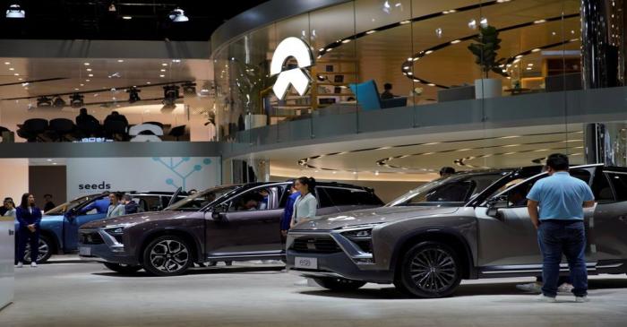 NIO ES8 electric SUVs are seen displayed at the second media day for the Shanghai auto show in