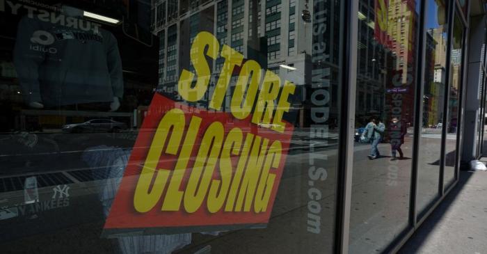 A Modell's store is closed as retail sales suffer record drop during the outbreak of the