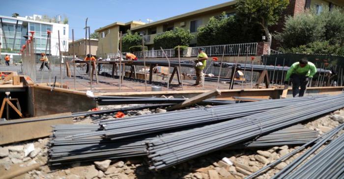 A new apartment building housing construction site is seen in Los Angeles