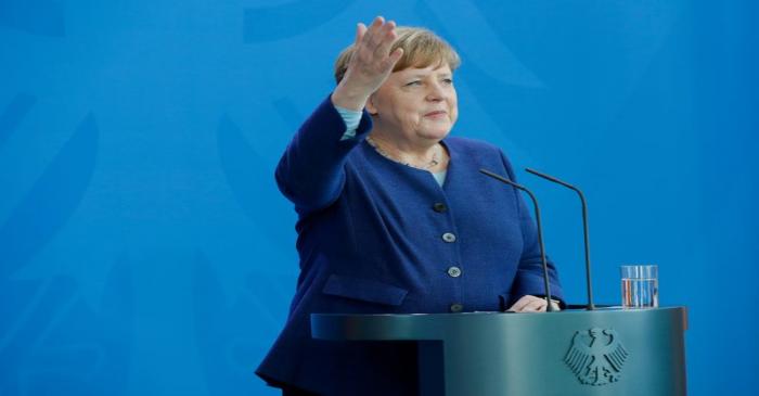 German Chancellor Angela Merkel addresses a news conference in Berlin