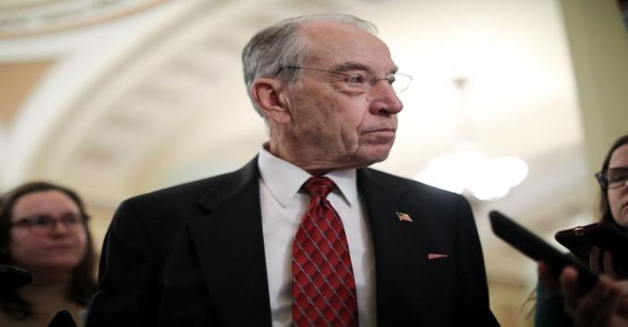 U.S. Senator Grassley speaks to reporters at the U.S. Capitol in Washington