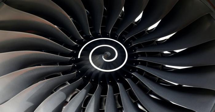 FILE PHOTO: Rolls Royce engine of the first Fiji Airways A350 XWB airliner is seen at the