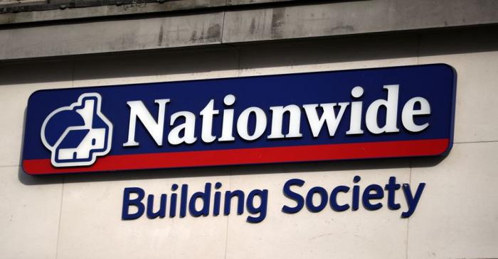 Signage is seen outside of a Nationwide Building Society in London