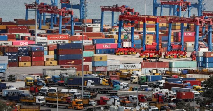 FILE PHOTO: Shipping containers are seen stacked at Beirut's port