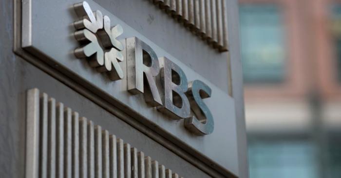 The logo of the Royal Bank of Scotland is seen at an office in London