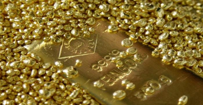 FILE PHOTO: Gold bars are displayed in the Austrian Gold and Silver Separating Plant Oegussa in