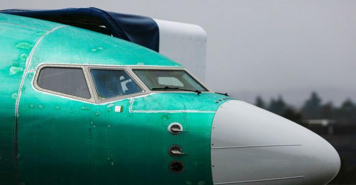 A Boeing 737 Max aircraft is seen parked in a storage area at the company's production facility