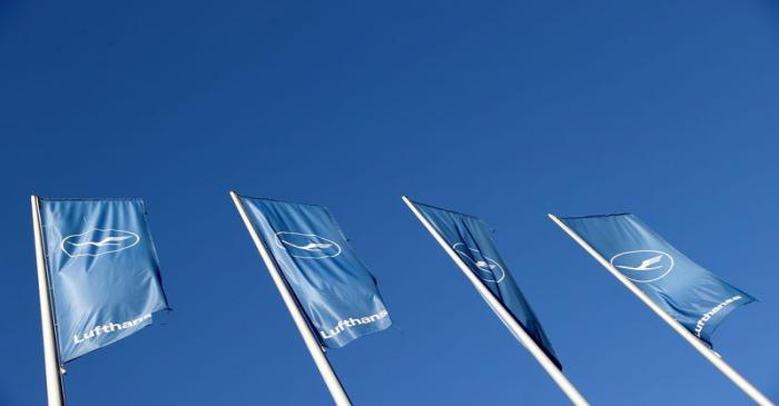 Lufthansa's flags flutter in front of a temporary closed First Class Terminal at Frankfurt