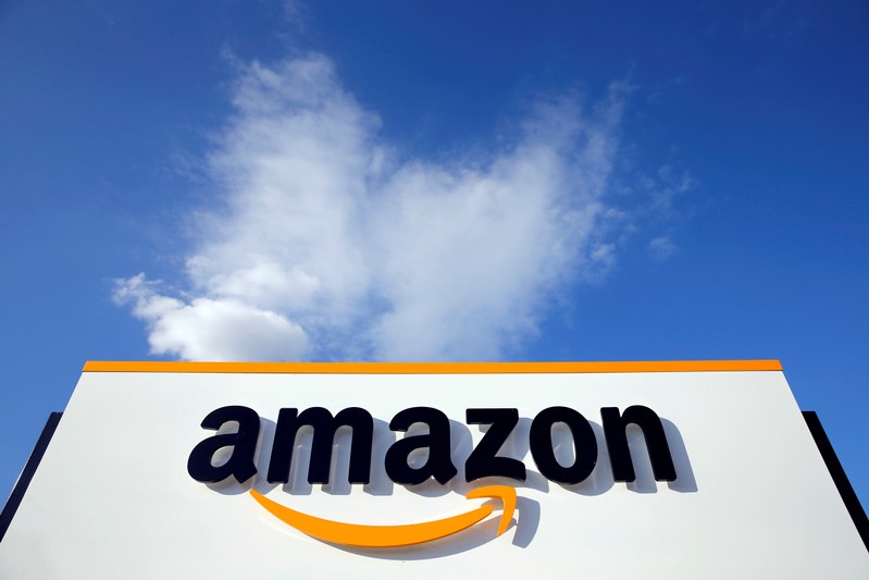 FILE PHOTO: The logo of Amazon is seen at the company logistics centre in Boves