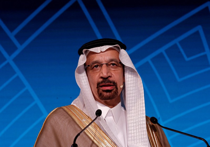 FILE PHOTO: Saudi Energy Minister Khalid al-Falih addresses the gathering during India Energy