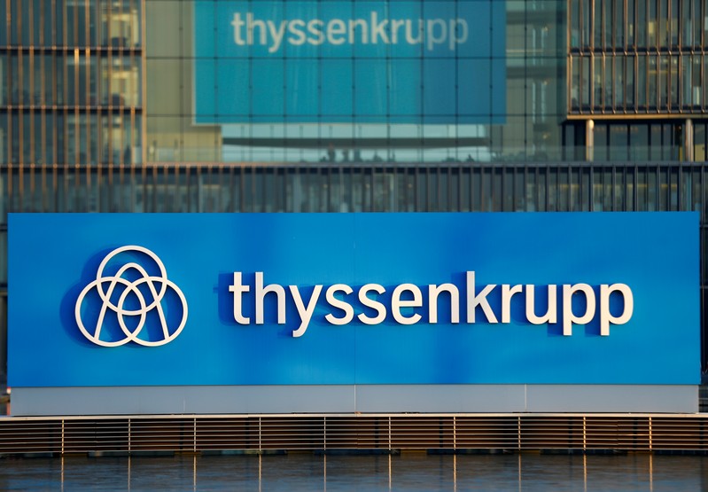 A logo of Thyssenkrupp AG is pictured at the company's headquarters in Essen