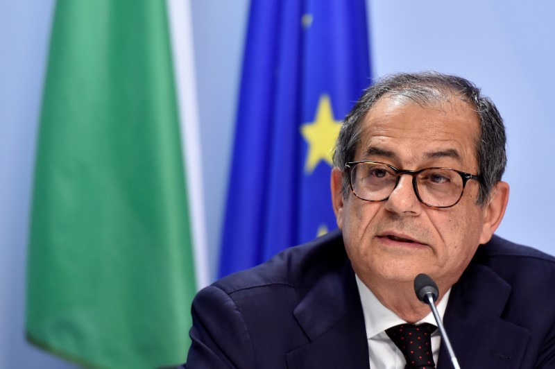 Italian Economy Minister Tria holds a news conference after a Euro zone finance ministers