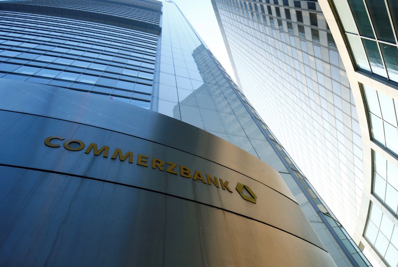 The headquarters of the Commerzbank are pictured before the bank's annual news conference in