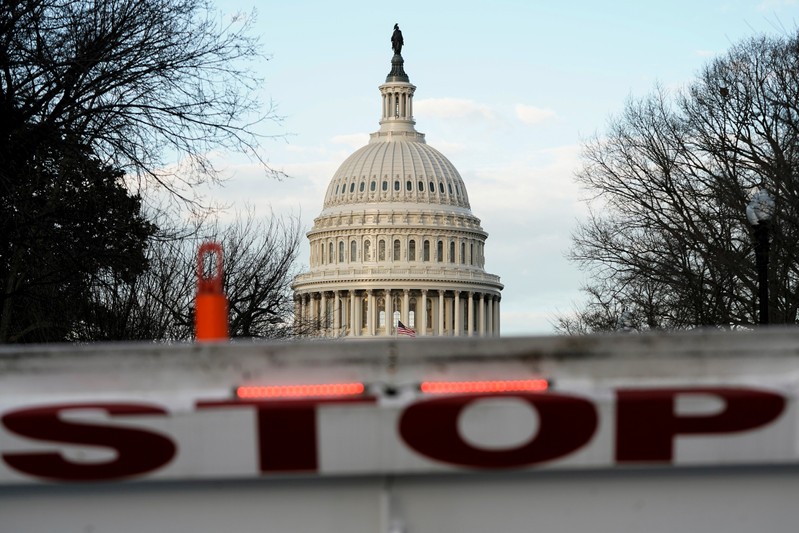 FILE PHOTO: A security barricade is placed in front of the U.S. Capitol on the first day of a