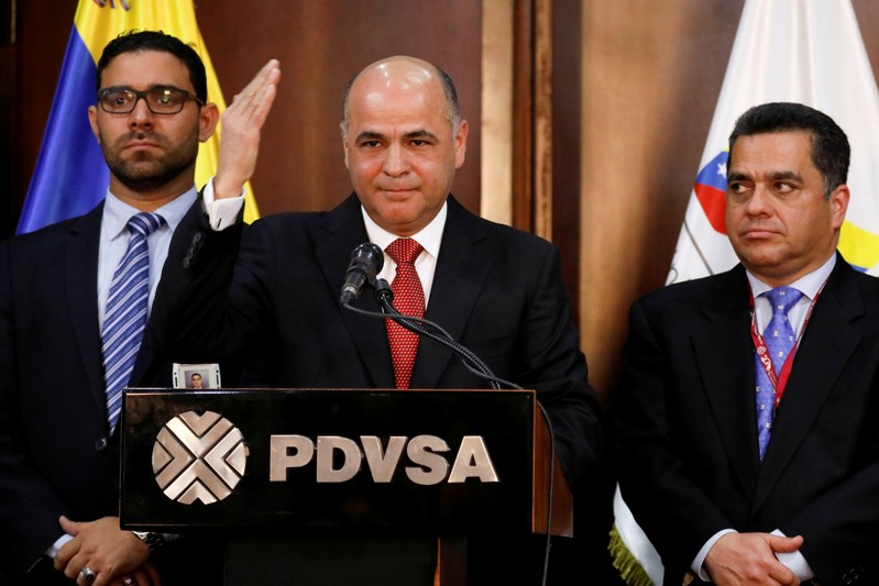 FILE PHOTO: Venezuela's Oil Minister and President of PDVSA Manuel Quevedo gestures as he talks