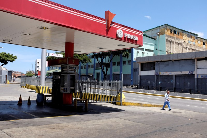 FILE PHOTO: A view of a gas station of the Venezuelan state-owned oil company PDVSA in Caracas