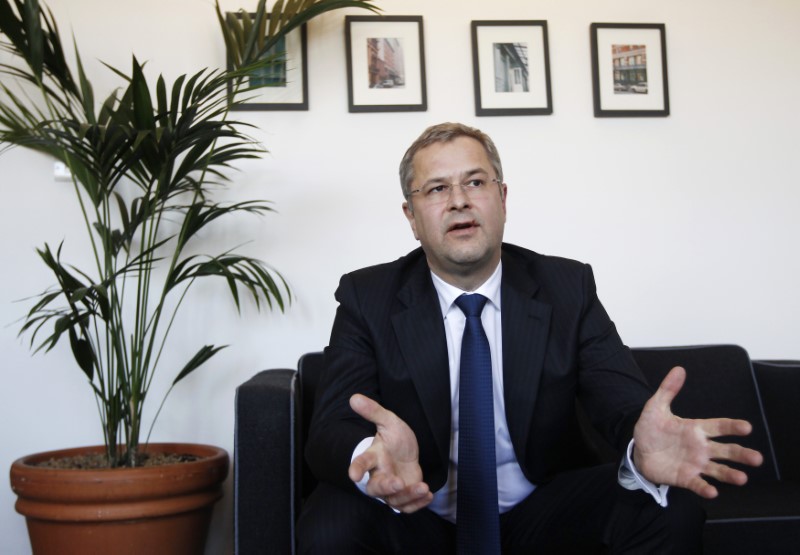 Soren Skou, the CEO of Maersk Line speaks during an interview with Reuters at a hotel in London