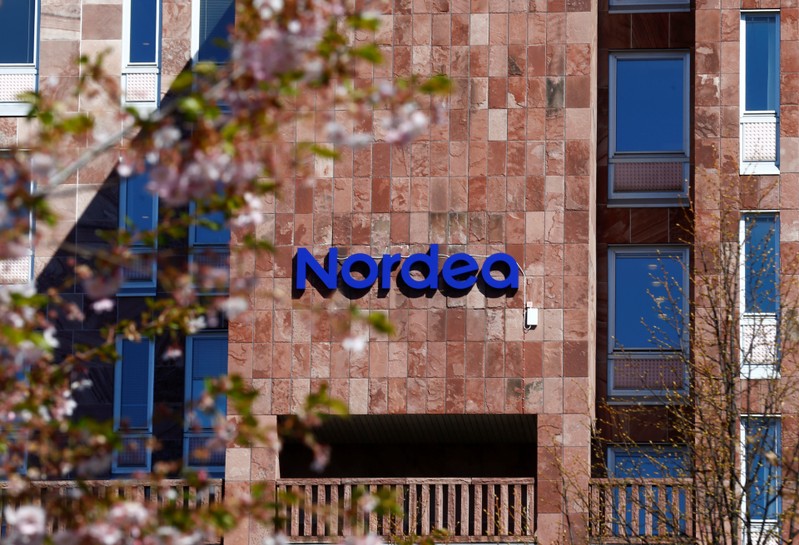 Nordea bank logo is seen at the bank's headquarters in Stockholm