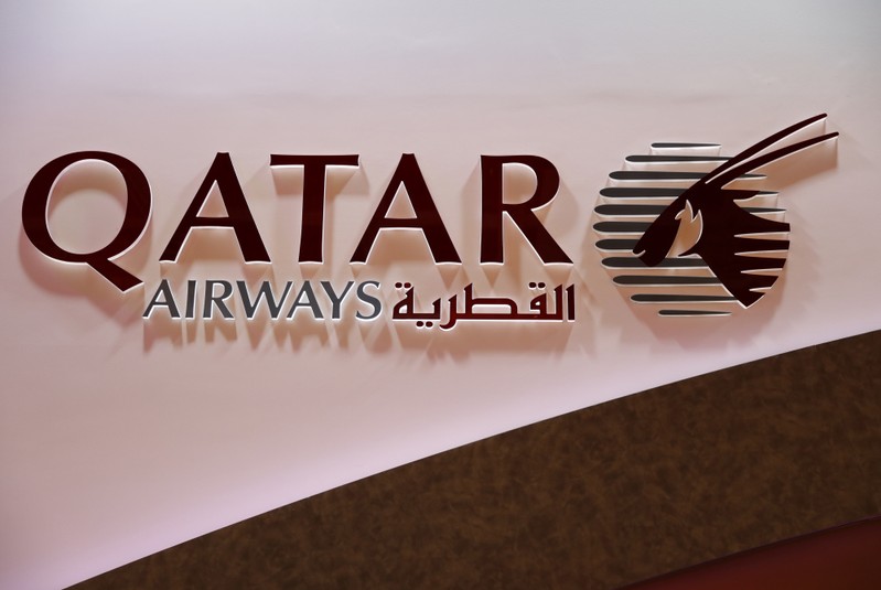 The Qatar Airways logo is pictured at the International Tourism Trade Fair ITB in Berlin