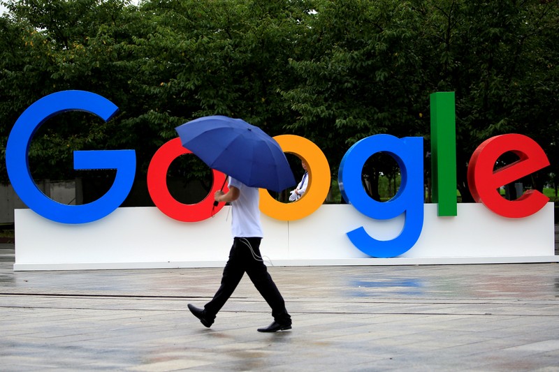 A Google sign is seen during the WAIC (World Artificial Intelligence Conference) in Shanghai