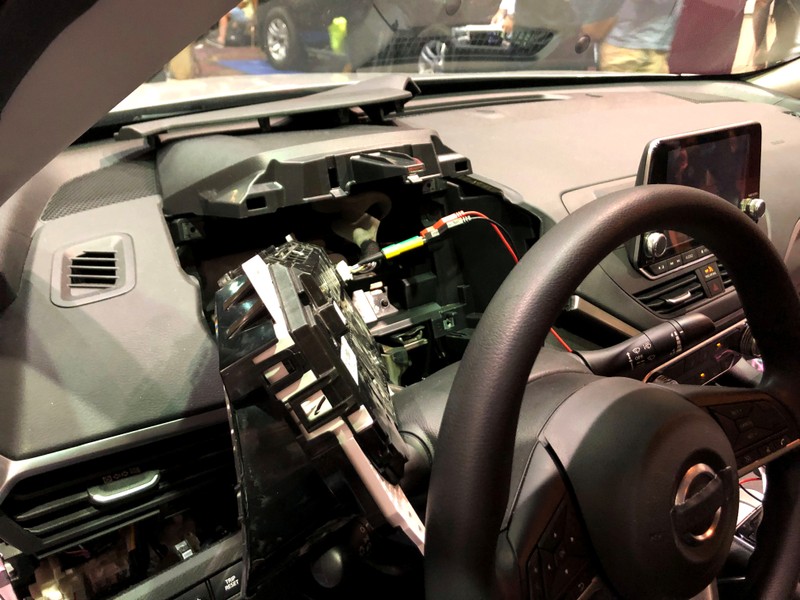 A car is seen at the 2019 DEF CON cybersecurity conference's car hacking village in Las Vegas