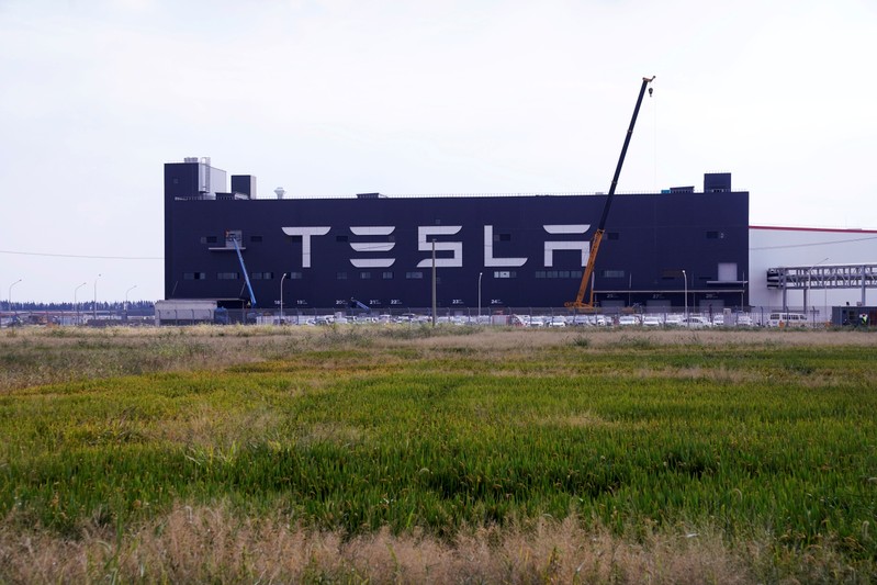 FILE PHOTO: Gigafactory of electric carmaker Tesla Inc is seen in Shanghai