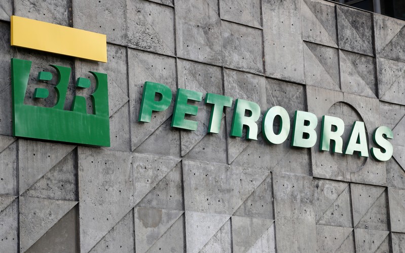 A logo of Brazil's state-run Petrobras oil company is seen at their headquarters in Rio de