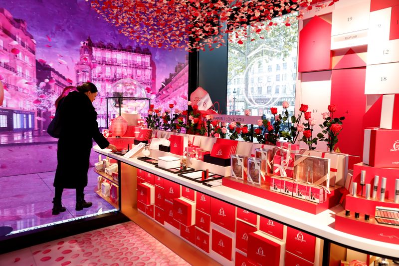 The newly-opened shop of Lancome on the Champs-Elysees avenue in Paris