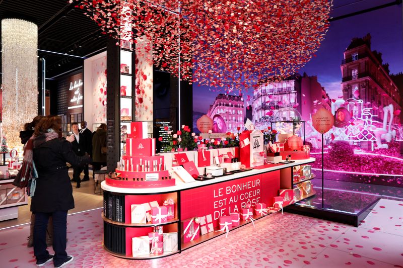 The newly-opened shop of Lancome on the Champs-Elysees avenue in Paris