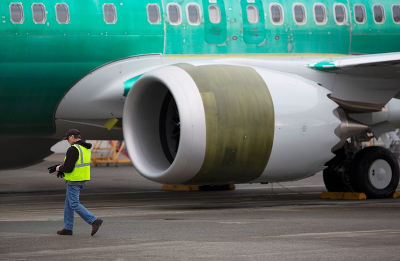 Boeing 737 Max aircraft sit on the tarmac at the Renton Municipal Airport in Renton