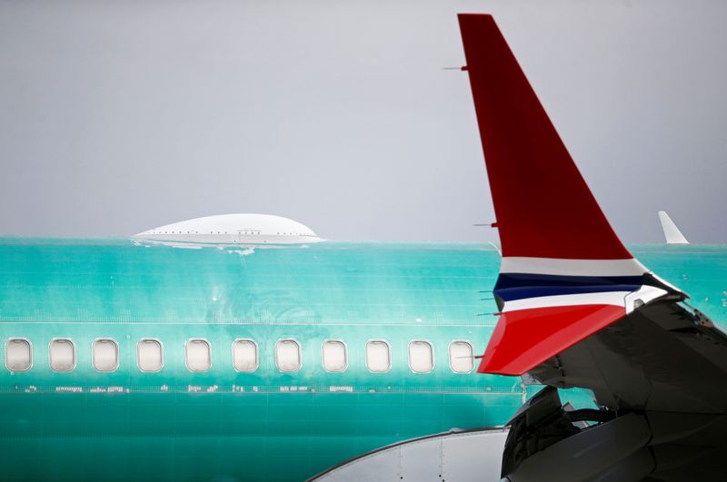 A Boeing 737 Max aircraft at Boeing's 737 Max production facility in Renton