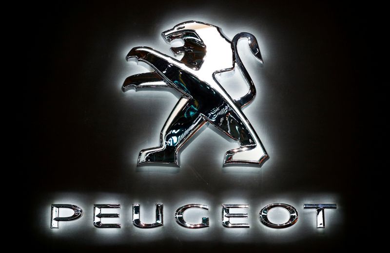 The logo of French car manufacturer Peugeot is seen at Brussels Motor Show