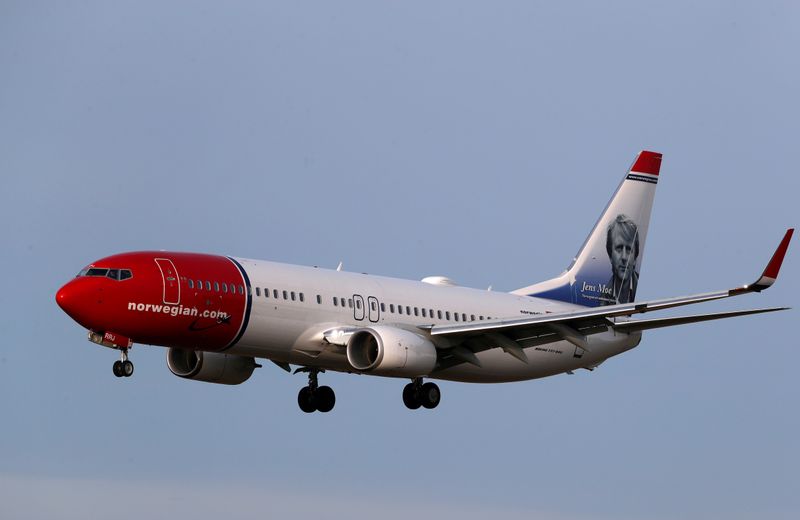 FILE PHOTO: Norwegian Air Sweden Boeing 737-800 plane SE-RRJ approaches Riga International