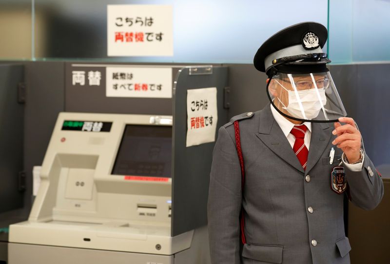 A guard wearing a face shield for preventing infections following the coronavirus disease