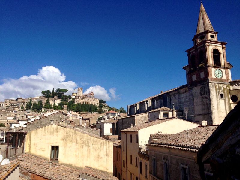 A view of the tiled roofs of Amelia