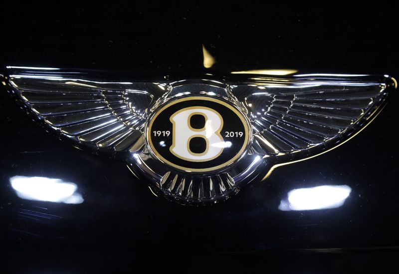 The logo of Bentley carmaker is seen on a car at the Top Marques fair in Monaco