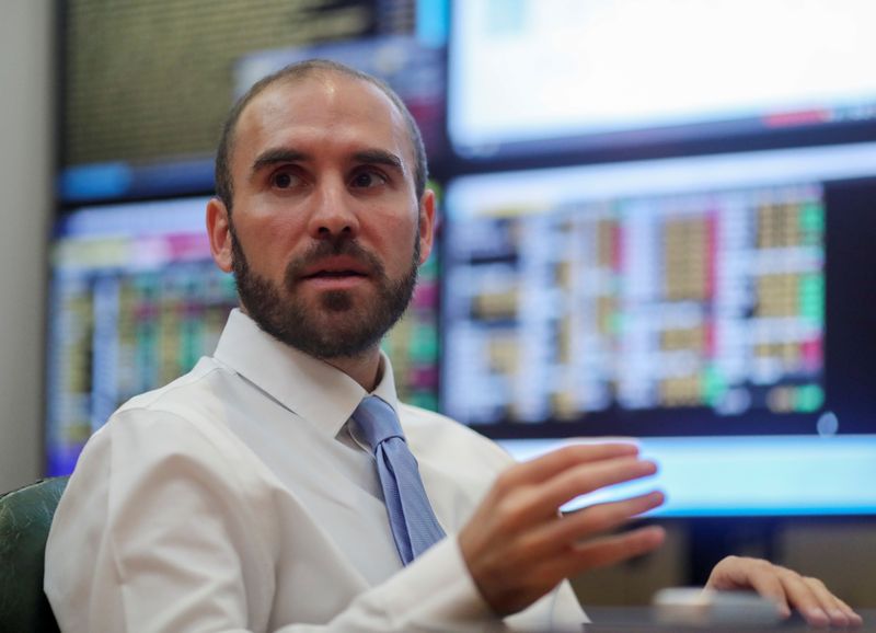 Argentine Economy Minister Martin Guzman gestures during an interview with Reuters, in Buenos