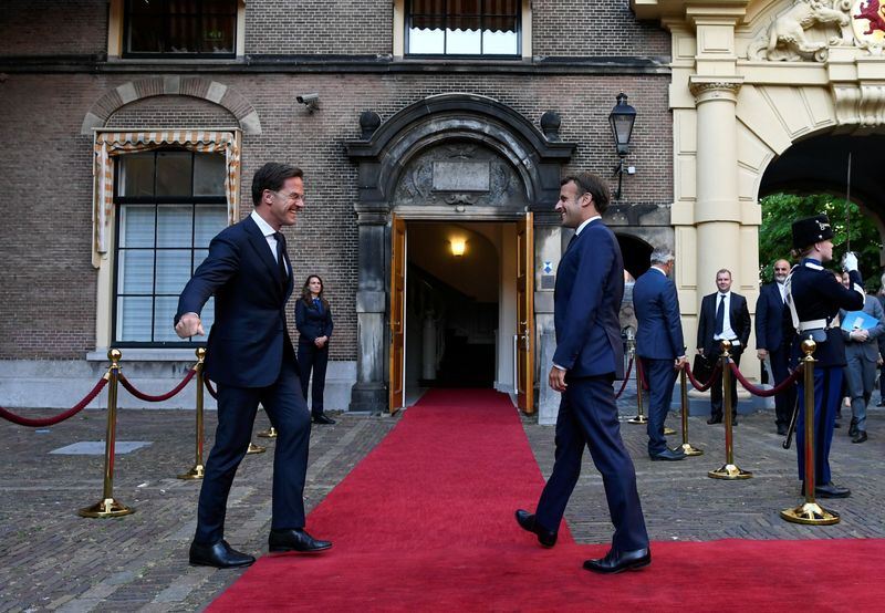 French President Emmanuel Macron and Dutch Prime Minister Mark Rutte attend a meeting, in The