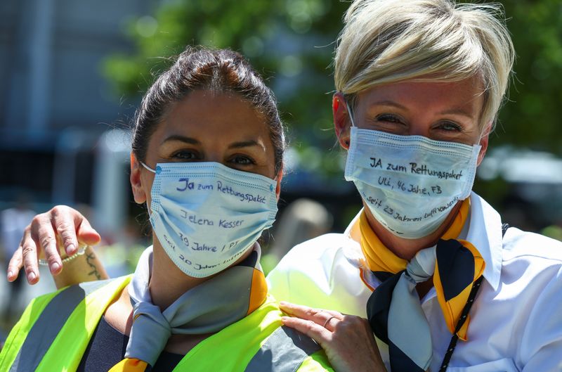 Employees of Lufthansa protest against planned job cuts in Frankfurt